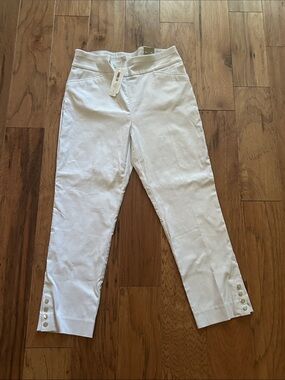 Chico's Taupe Cropped Ankle Pants with Pearl Button Cuff